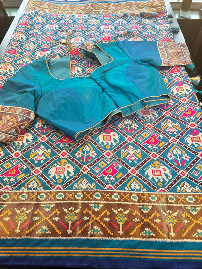 Patan Patola Soft Silk Weaving Saree  | Authentic Handloom Indian Wedding Festive Wear with Stitched Blouse | Party Wear | Stitched Blouse