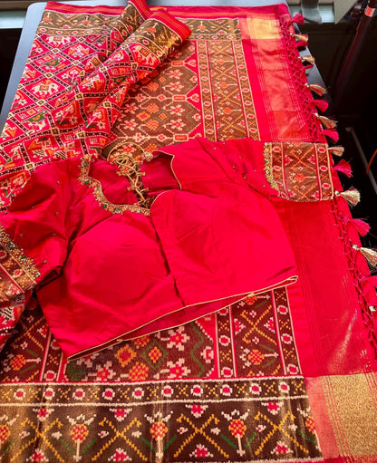 Patan Patola Soft Silk Weaving Saree Rani Pink | Authentic Handloom Indian Wedding Festive Wear with Stitched Blouse | Party Wear | Stitched Blouse