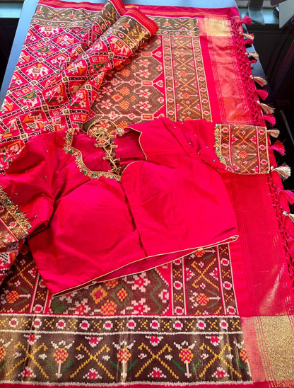 Patan Patola Soft Silk Weaving Saree Rani Pink | Authentic Handloom Indian Wedding Festive Wear with Stitched Blouse | Party Wear | Stitched Blouse