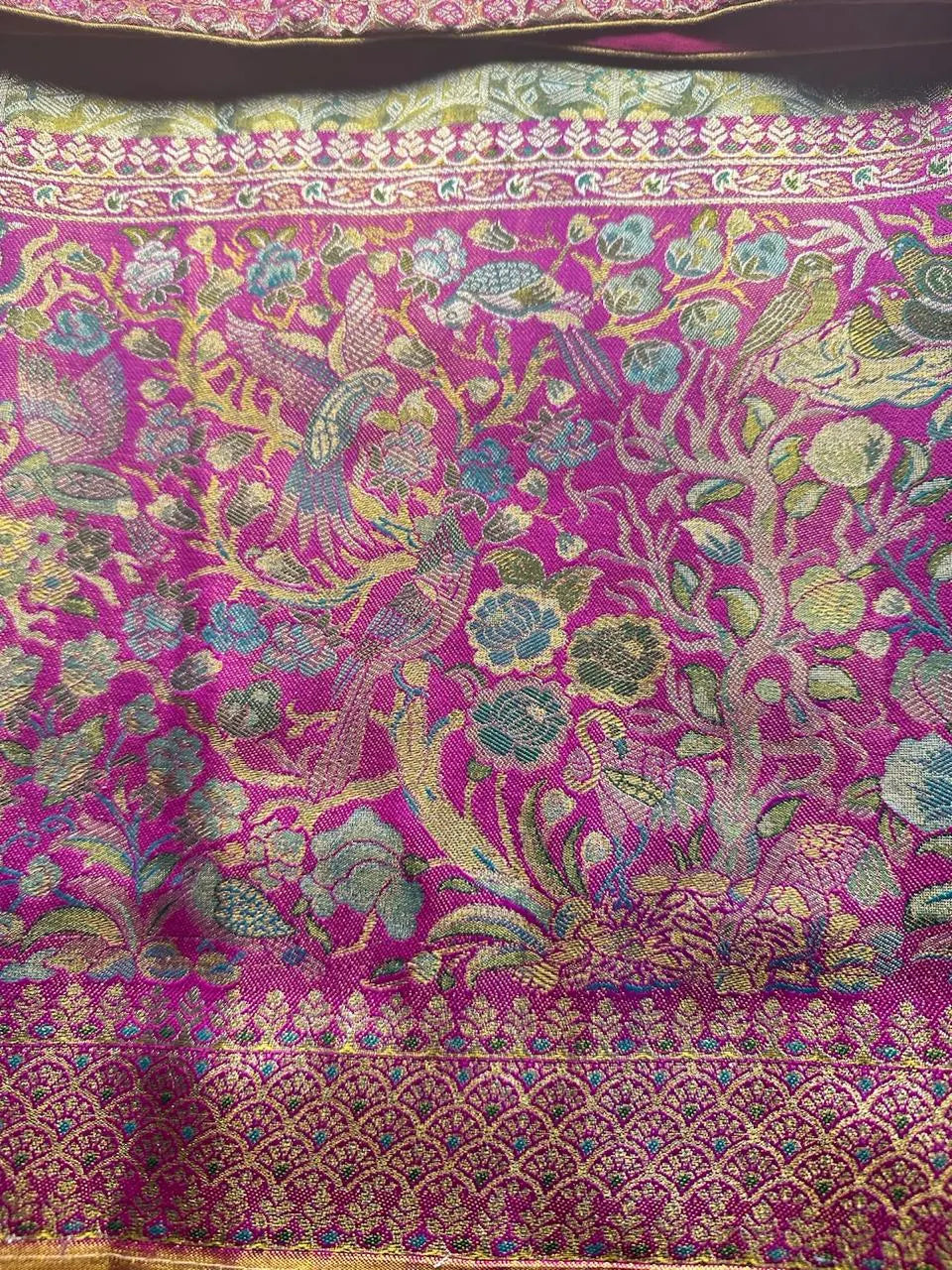 Traditional Kanchi Pattu Tissue Meenakari Semi Silk Saree | Green Color, Zari weaving, Heavy Maggam Work Blouse, Shipping from USA