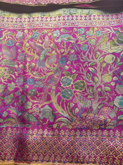 Traditional Kanchi Pattu Tissue Meenakari Semi Silk Saree | Green Color, Zari weaving, Heavy Maggam Work Blouse, Shipping from USA