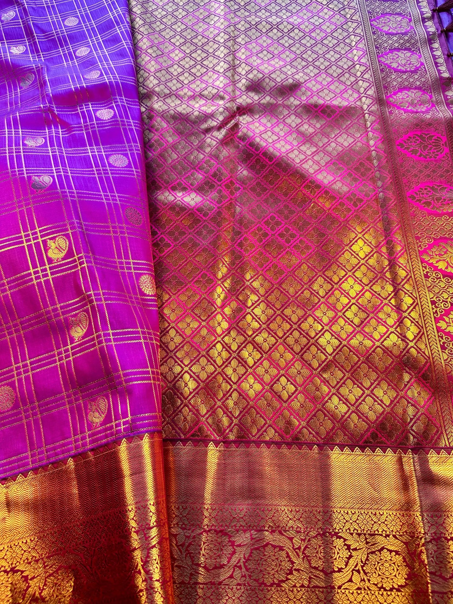 Kanjivaram Premium Silk Saree with Maggam Work Blouse,  Purple Color Ready-to-wear, Shipping from US, Partywear, Wedding Saree.