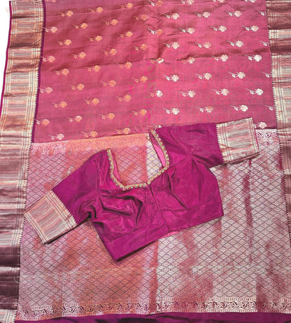 Handloom Kanjivaram Silk Saree with Stitched Blouse | Wedding Saree With Stitched Blouse | Indian Party Wear Saree