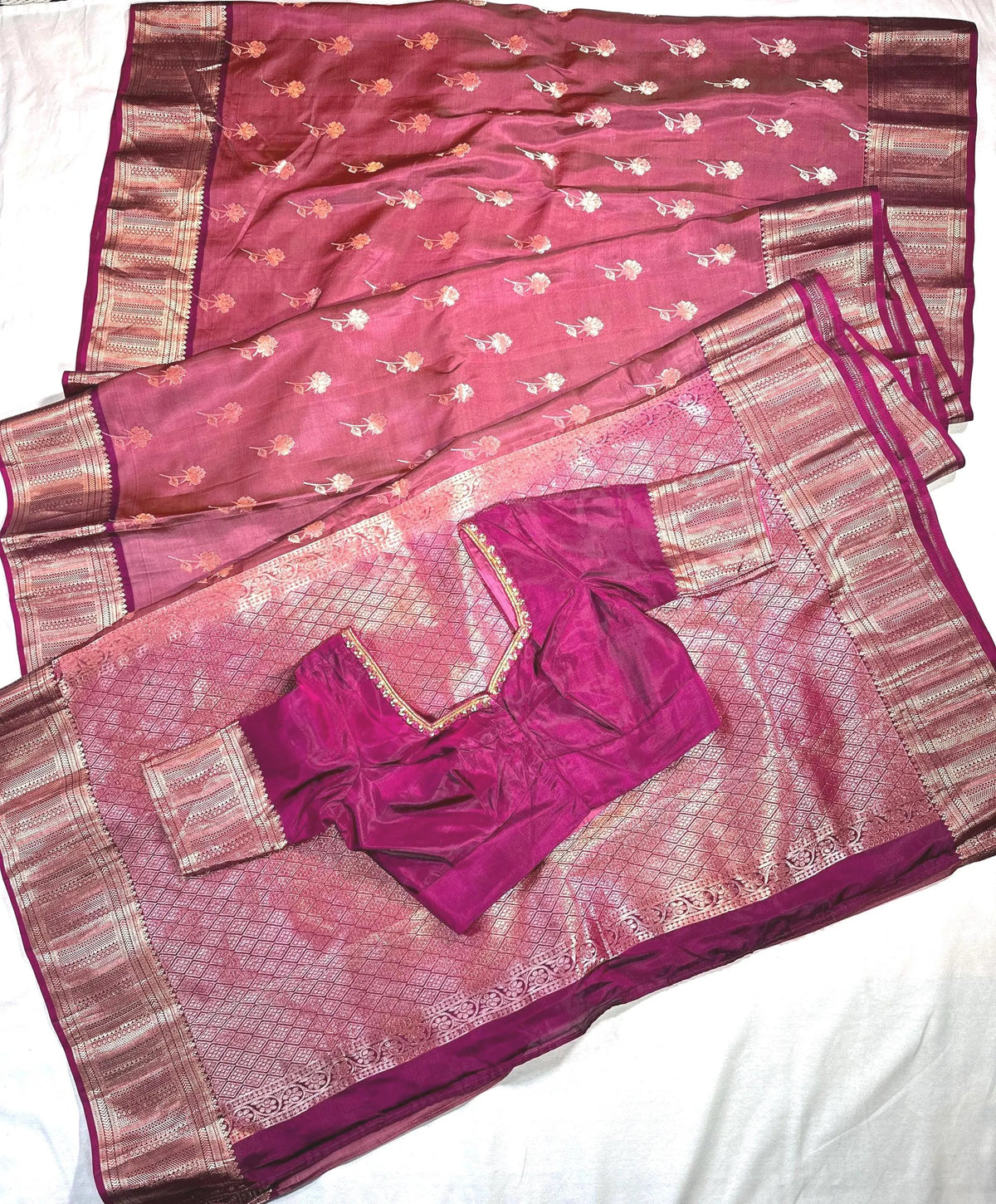 Handloom Kanjivaram Silk Saree with Stitched Blouse | Wedding Saree With Stitched Blouse | Indian Party Wear Saree