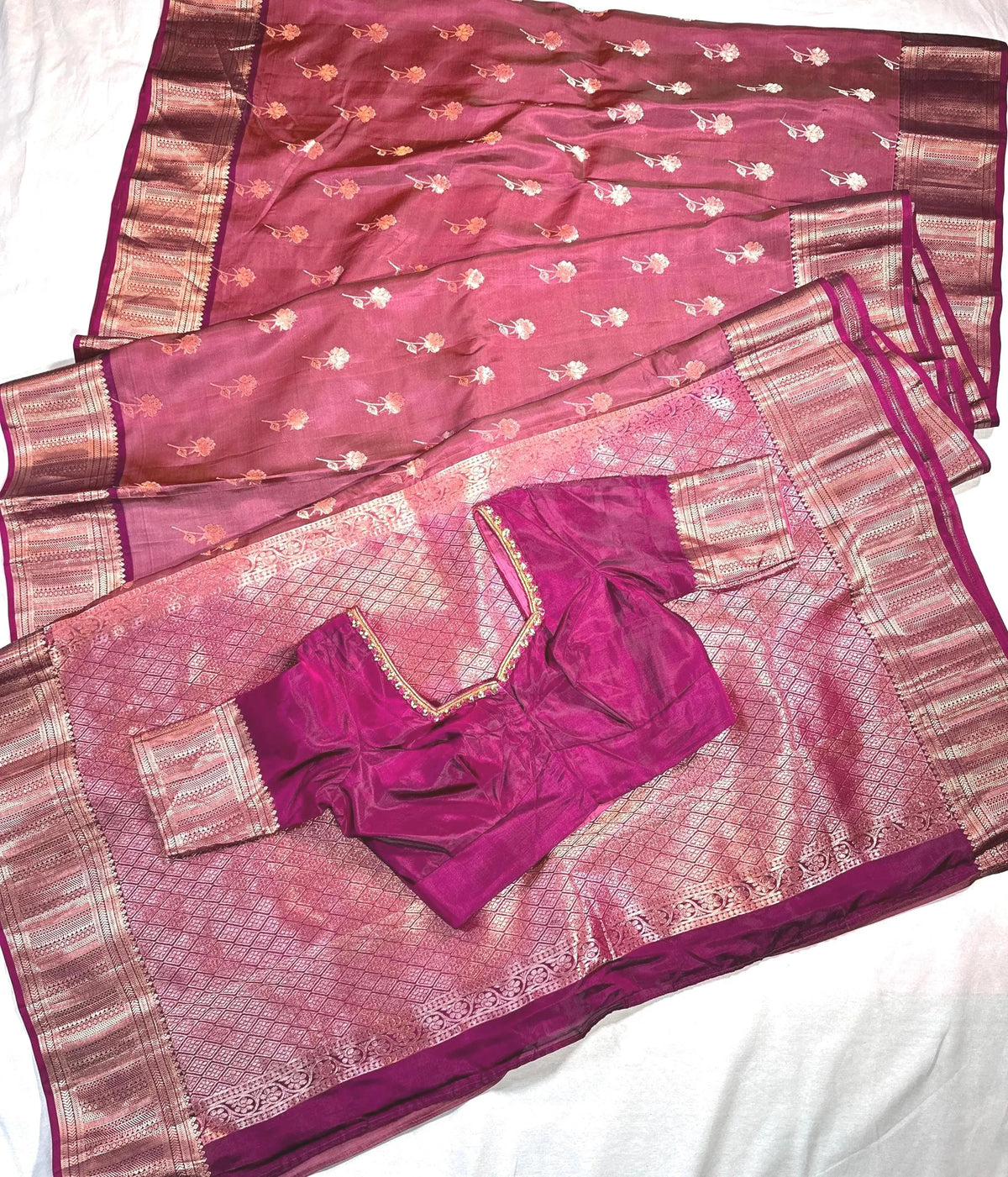 Handloom Kanjivaram Silk Saree with Stitched Blouse | Wedding Saree With Stitched Blouse | Indian Party Wear Saree