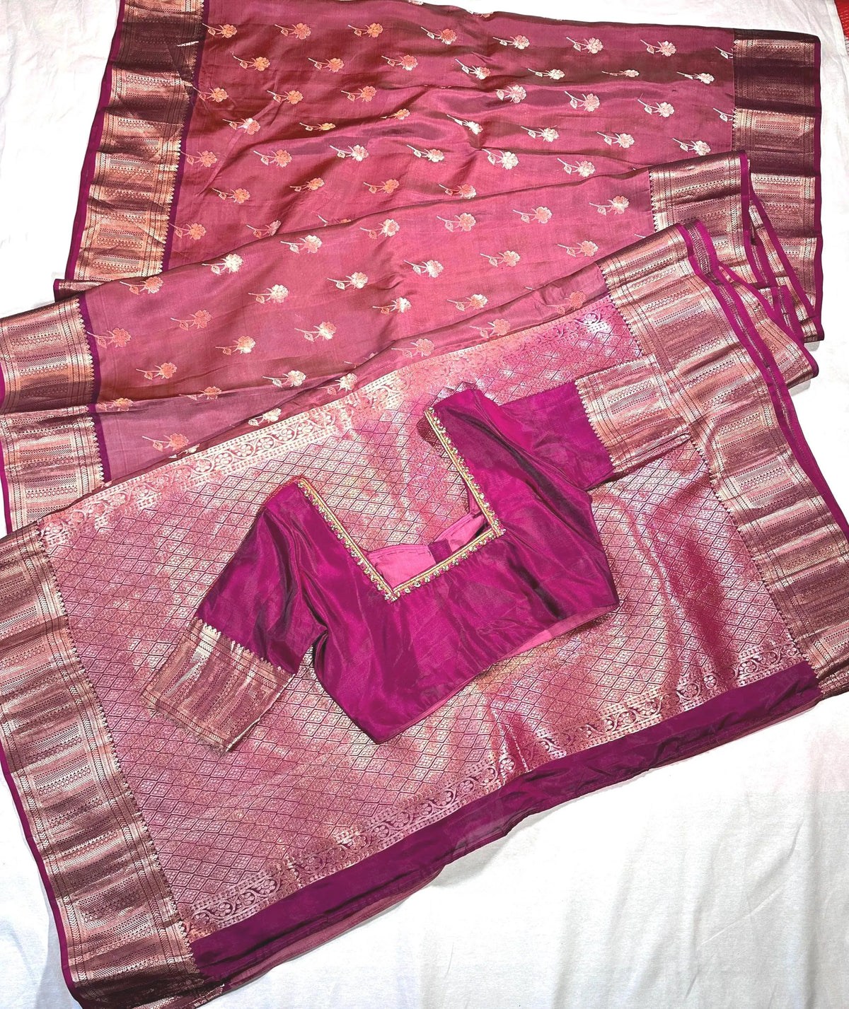 Handloom Kanjivaram Silk Saree with Stitched Blouse | Wedding Saree With Stitched Blouse | Indian Party Wear Saree