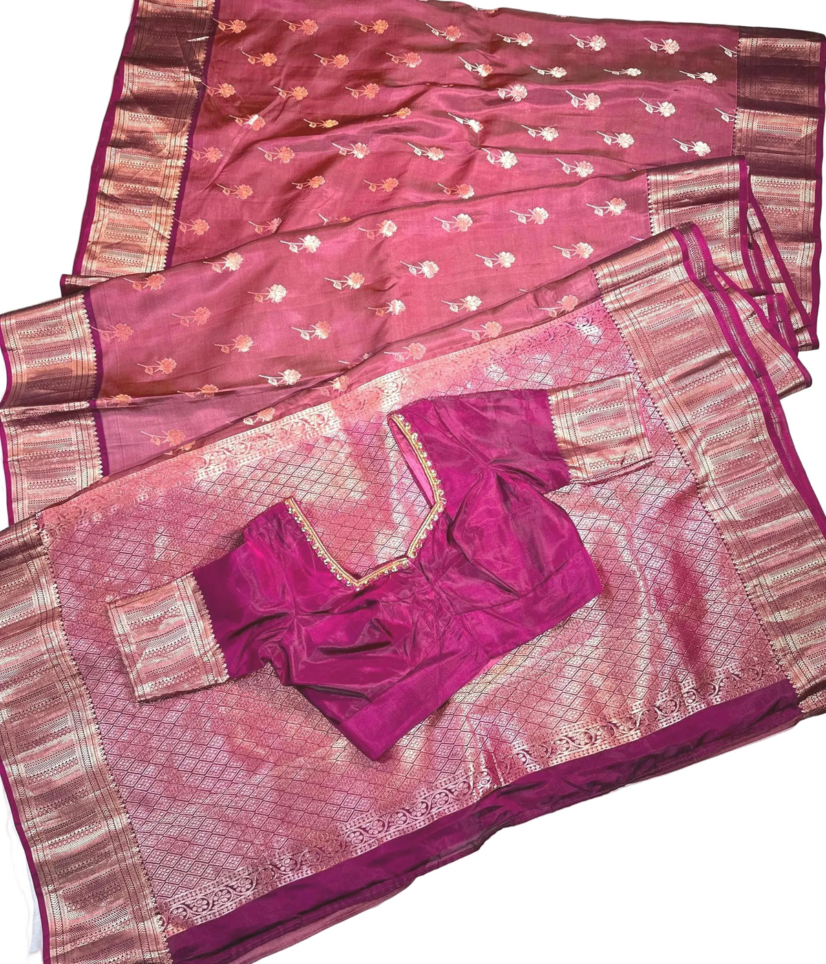Handloom Kanjivaram Silk Saree with Stitched Blouse | Wedding Saree With Stitched Blouse | Indian Party Wear Saree