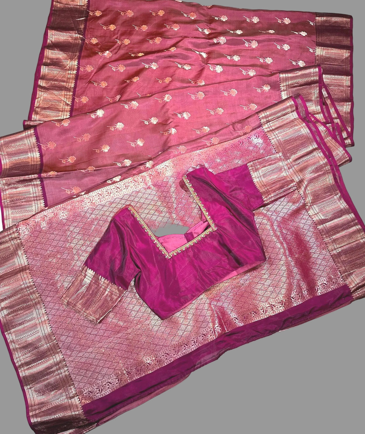 Handloom Kanjivaram Silk Saree with Stitched Blouse | Wedding Saree With Stitched Blouse | Indian Party Wear Saree