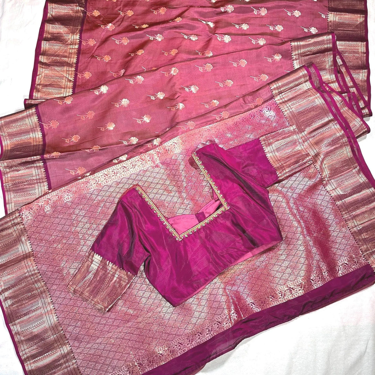 Handloom Kanjivaram Silk Saree with Stitched Blouse | Wedding Saree With Stitched Blouse | Indian Party Wear Saree