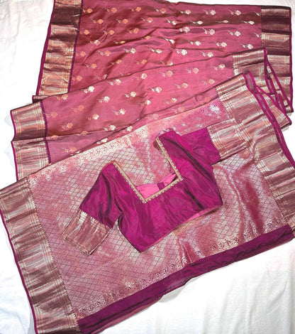 Handloom Kanjivaram Silk Saree with Stitched Blouse | Wedding Saree With Stitched Blouse | Indian Party Wear Saree