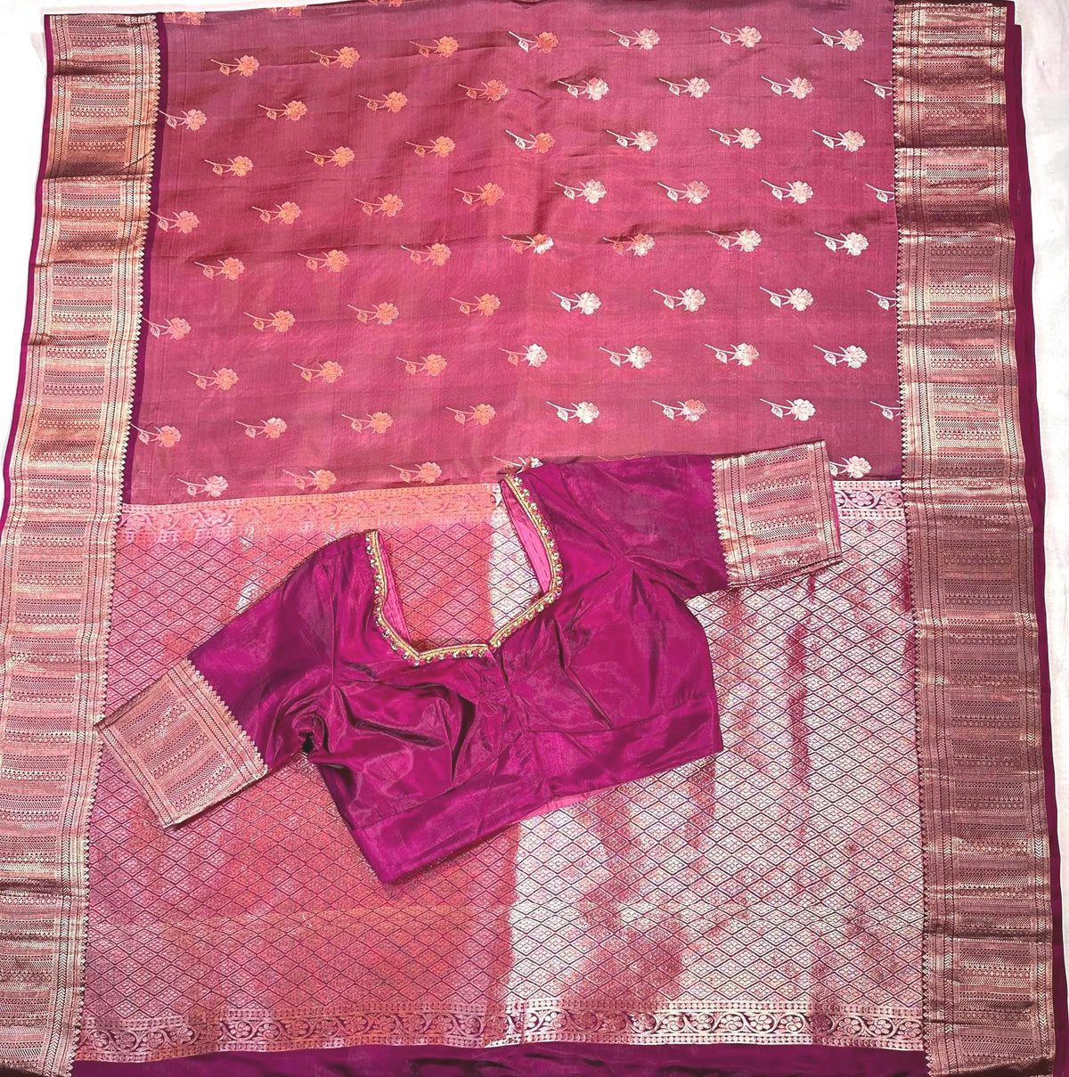 Handloom Kanjivaram Silk Saree with Stitched Blouse | Wedding Saree With Stitched Blouse | Indian Party Wear Saree