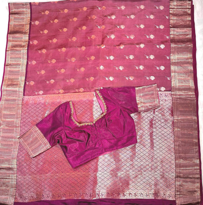 Handloom Kanjivaram Silk Saree with Stitched Blouse | Wedding Saree With Stitched Blouse | Indian Party Wear Saree