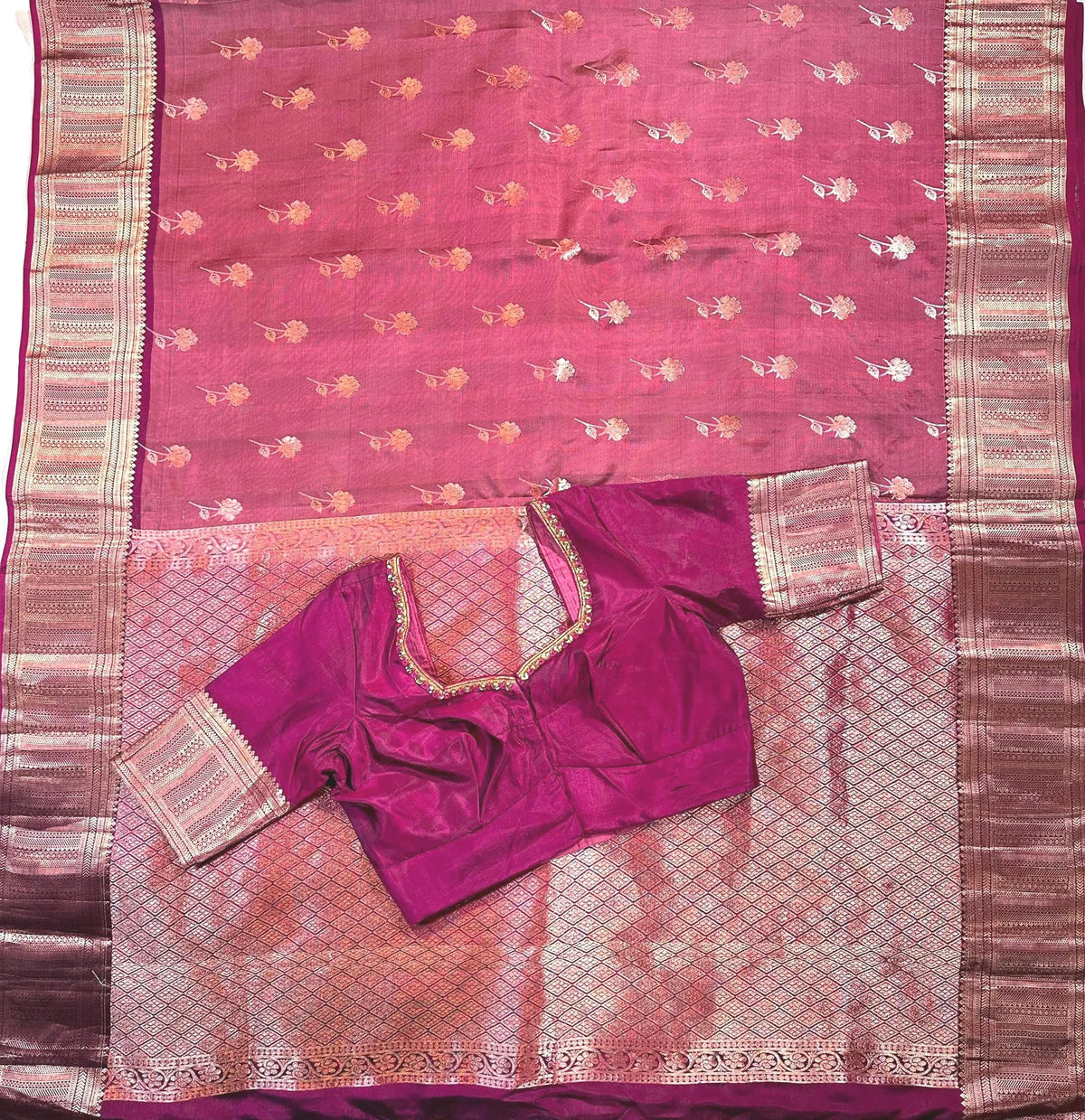 Handloom Kanjivaram Silk Saree with Stitched Blouse | Wedding Saree With Stitched Blouse | Indian Party Wear Saree