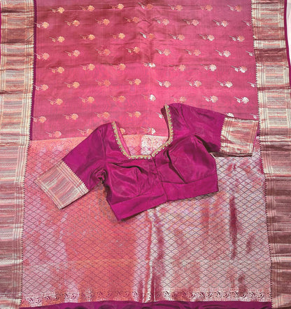 Handloom Kanjivaram Silk Saree with Stitched Blouse | Wedding Saree With Stitched Blouse | Indian Party Wear Saree