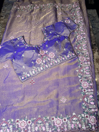 Fancy Saree with Stitched Blouse Purple