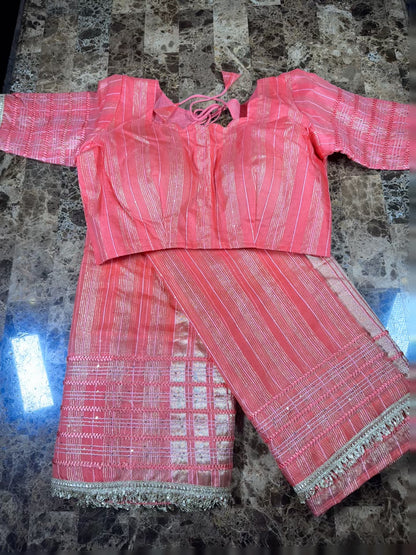 Fancy Saree with Stitched Blouse Peach