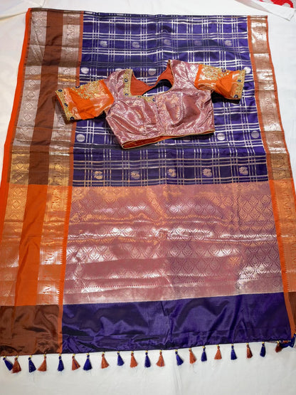 Chiniya Pattu Saree with Stitched Maggam Work Blouse