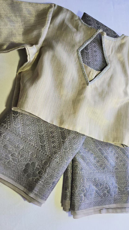 Light Grey Soft Georgette Banarasi Silk Saree beautiful work all over body