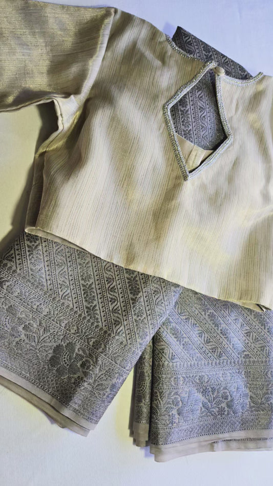 Light Grey Soft Georgette Banarasi Silk Saree beautiful work all over body