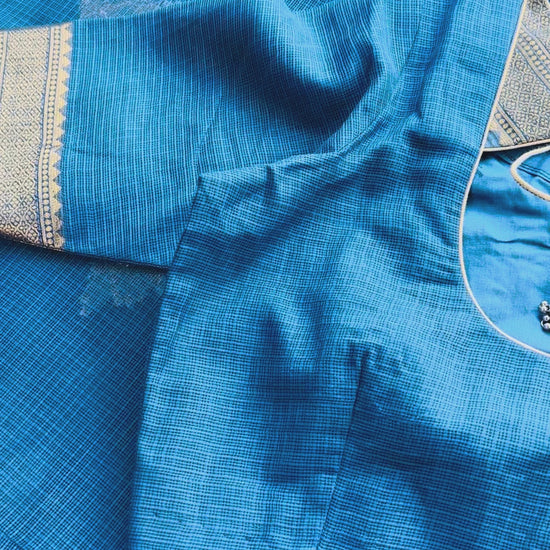 Pure Kota Cotton Saree with Stitched Blouse Shipping from USA Lightweight Traditional Indian Saree