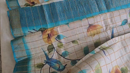 Pure Tussar Handloom Silk Saree Blue