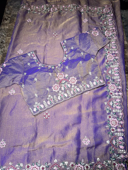 Fancy Saree with Stitched Blouse Purple