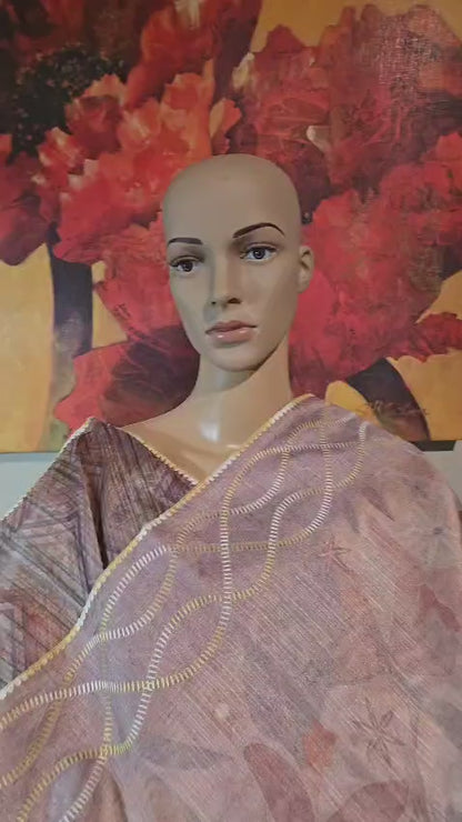 USA Shipping Buy Lavender Color Semi-Silk Saree with Digital Print & Beautiful Crochet Border