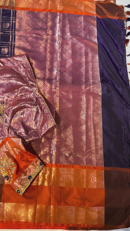 Chiniya Pattu Saree with Stitched Maggam Work Blouse