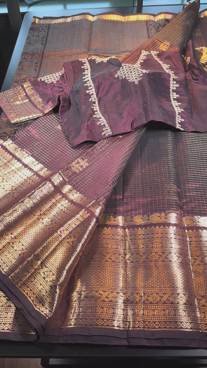 Handloom Mangalagiri Pue Silk Saree with Maggam Work Blouse| Fast Shipping from the USA | Cofee Brown