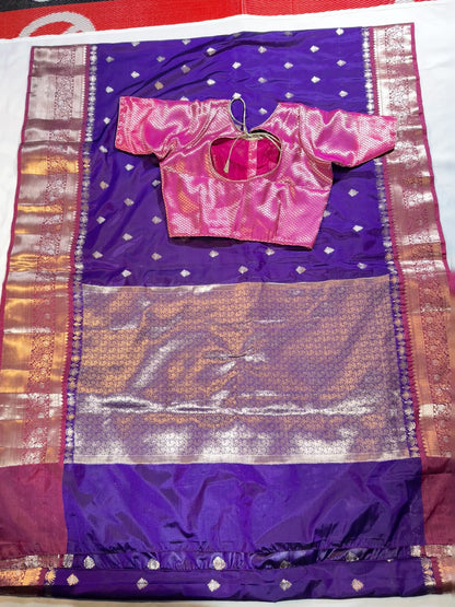 Chiniya Pattu Saree with Stitched Maggam Work Blouse Purple