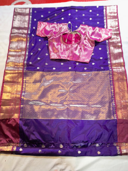 Chiniya Pattu Saree with Stitched Maggam Work Blouse Purple