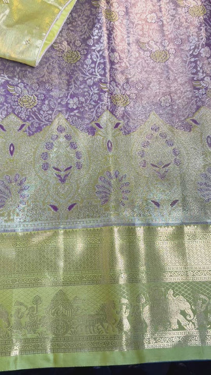 Kanchipuram Premium Tissue Silk Saree with Maggam Work Blouse,  Purple Color Ready-to-wear, Shipping from US, Partywear, Wedding Saree. Purple Gold