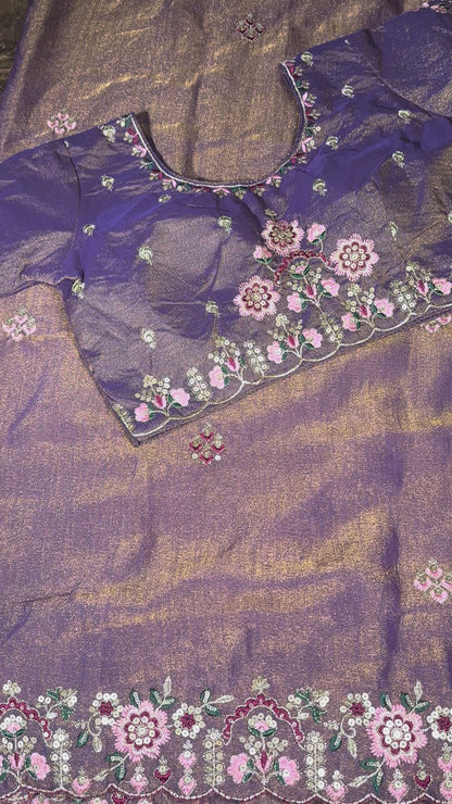 Fancy Saree with Stitched Blouse Purple