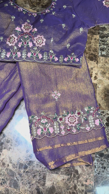 Fancy Saree with Stitched Blouse Purple