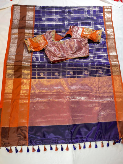 Chiniya Pattu Saree with Stitched Maggam Work Blouse