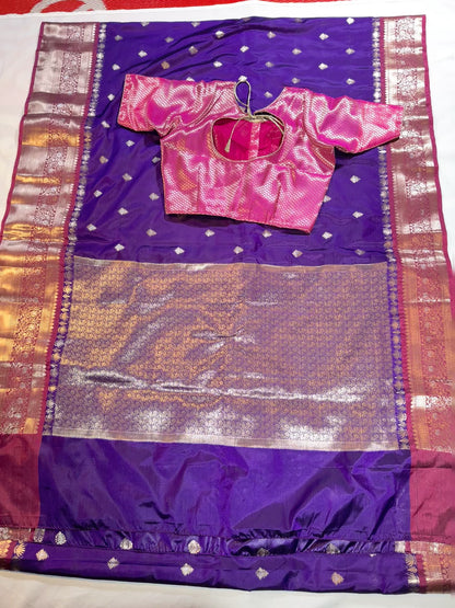 Chiniya Pattu Saree with Stitched Maggam Work Blouse Purple