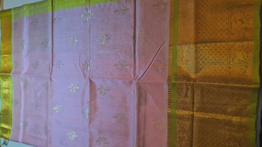 Pattu Handloom Saree in Pink with Green Contrast Border – Pure Silk Elegance for Festive Wear