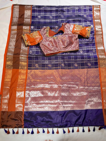 Chiniya Pattu Saree with Stitched Maggam Work Blouse