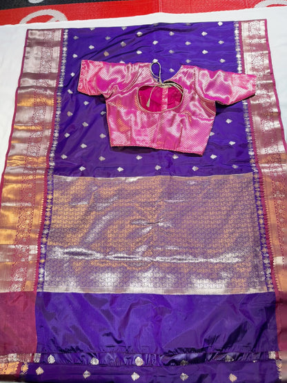 Chiniya Pattu Saree with Stitched Maggam Work Blouse Purple