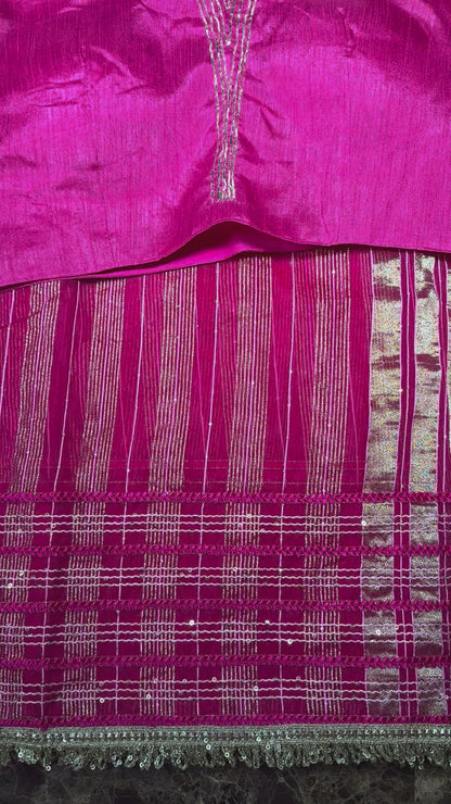 Fancy Saree with Stitched Blouse Rani Pink