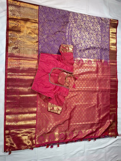 Elegant Blue Premium Kanjivaram Semi Silk Saree | Wedding Guest, Festive & Traditional Indian Wear