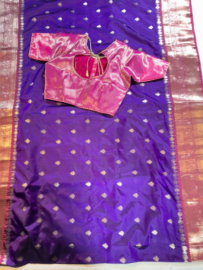 Chiniya Pattu Saree with Stitched Maggam Work Blouse Purple