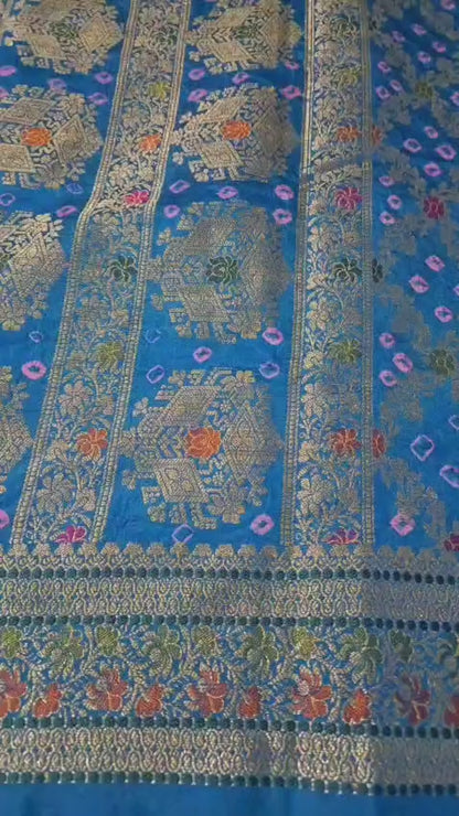 Banarasi Bandhni Soft Dupion Silk Saree | Gharchola Zari Work | Handcrafted Design | Buy Soft Silk Saree from USA