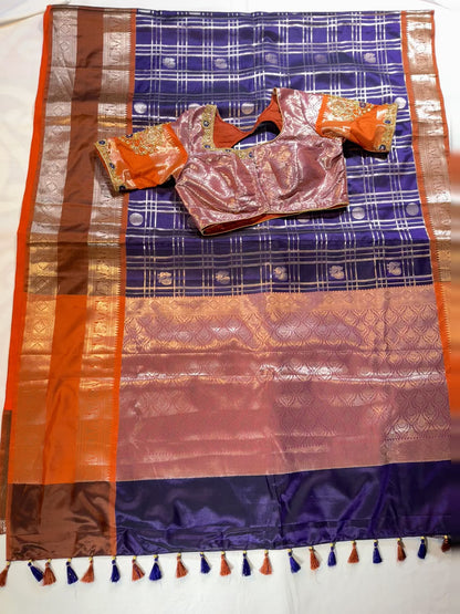 Chiniya Pattu Saree with Stitched Maggam Work Blouse