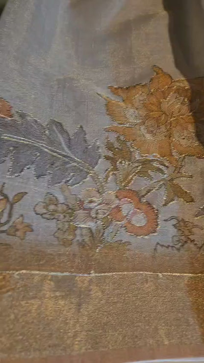 Exclusive Pure Tissue Silk Linen Hand Work Saree | Applique Work  Embroidery Saree buy from USA| Party Wear USA