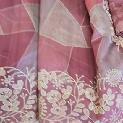 Pastel Peach Semi Tussar Silk Saree with Stitched Blouse Chikankari Embroidered Border – Elegant Ethnic Indian Saree