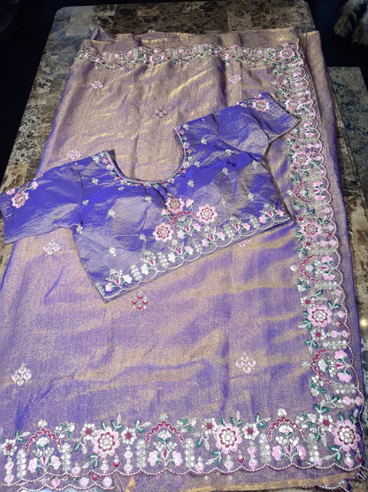 Fancy Saree with Stitched Blouse Purple
