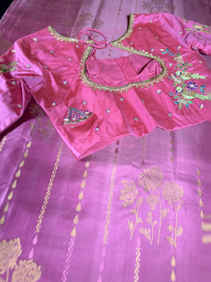 Handloom Pure Kanjivaram Silk Saree with Maggam Work Stitched Blouse | Bridal & Wedding Saree | Shipping from USA