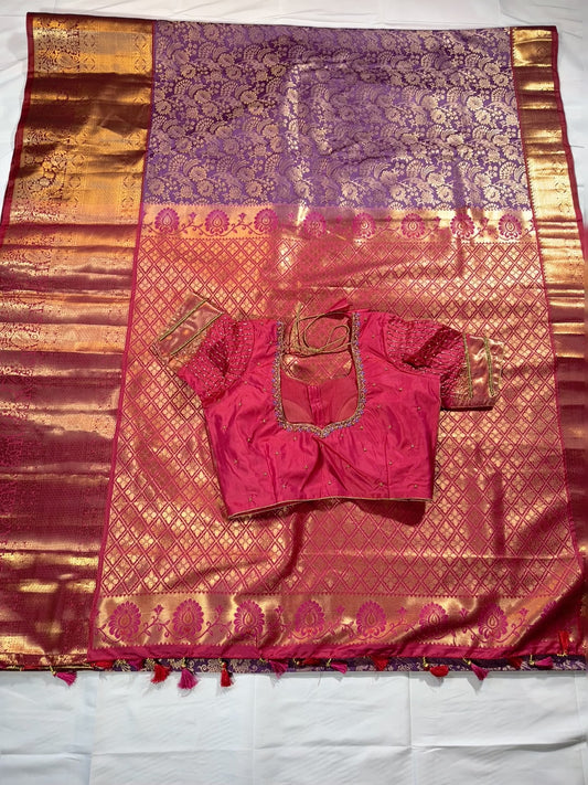 Elegant Blue Premium Kanjivaram Semi Silk Saree | Wedding Guest, Festive & Traditional Indian Wear