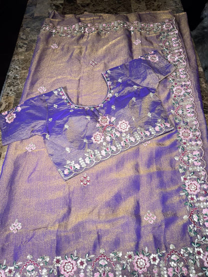 Fancy Saree with Stitched Blouse Purple